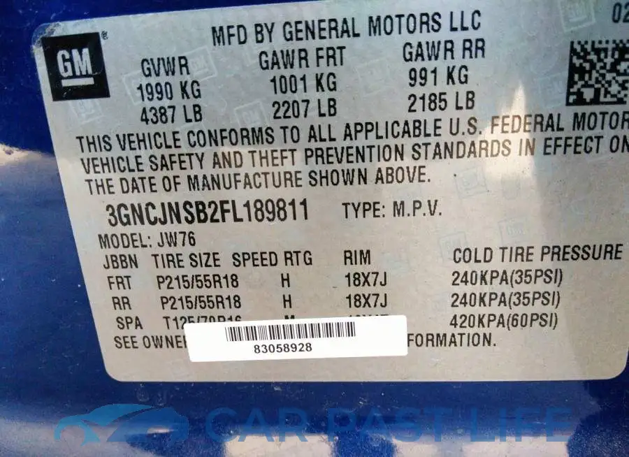 3GNCJNSB2FL189811# 9