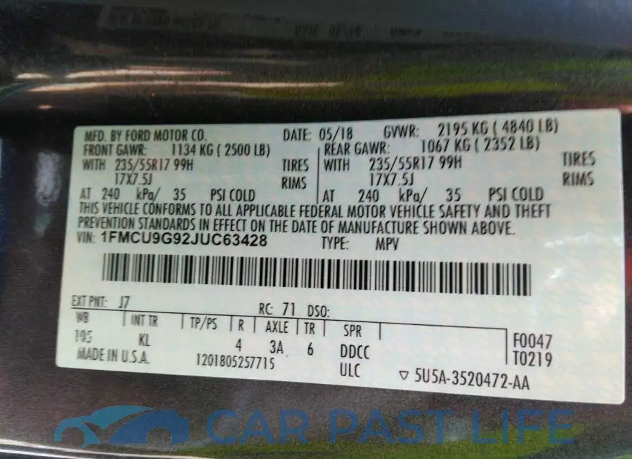 1FMCU9G92JUC63428# 9