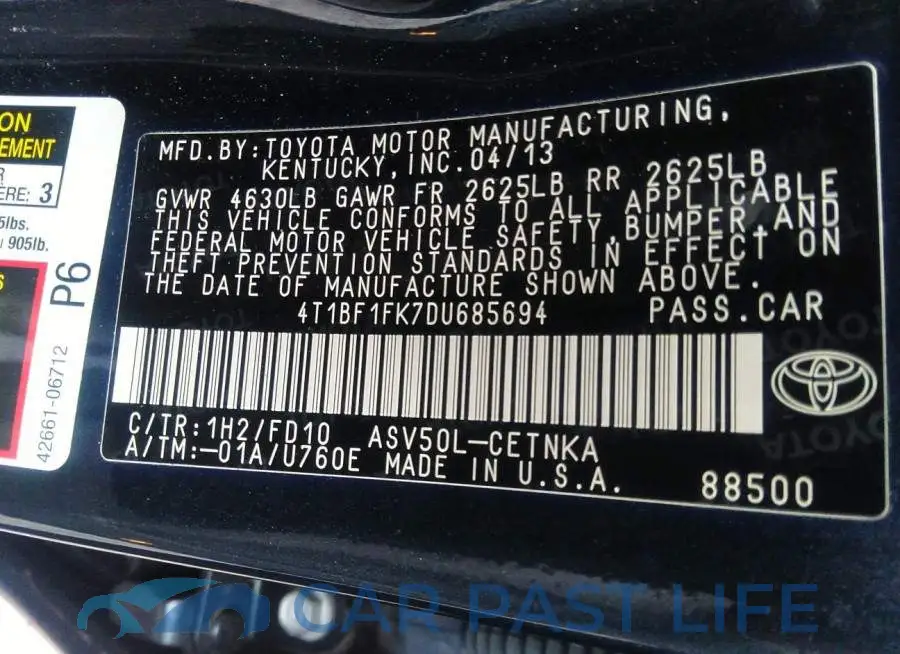 4T1BF1FK7DU685694# 9
