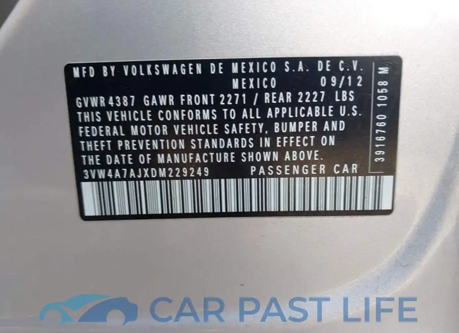 3VW4A7AJXDM229249# 9