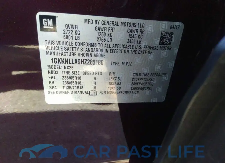 1GKKNLLA9HZ285180# 9