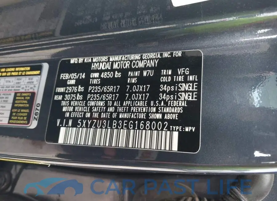 5XYZU3LB3EG168002# 9