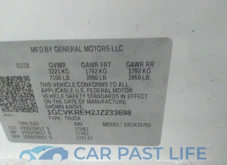 1GCVKREH2JZ233698# 9