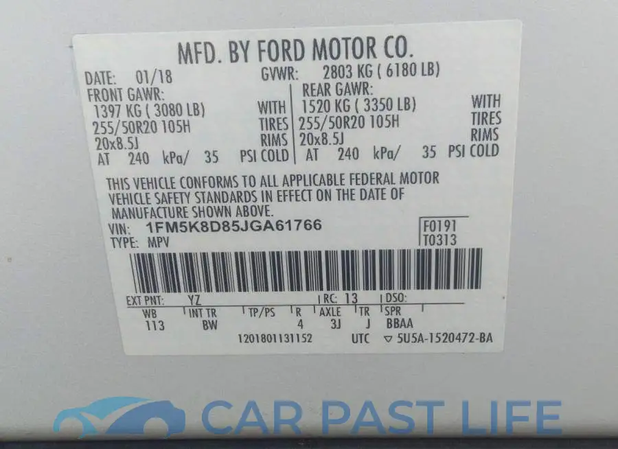 1FM5K8D85JGA61766# 9