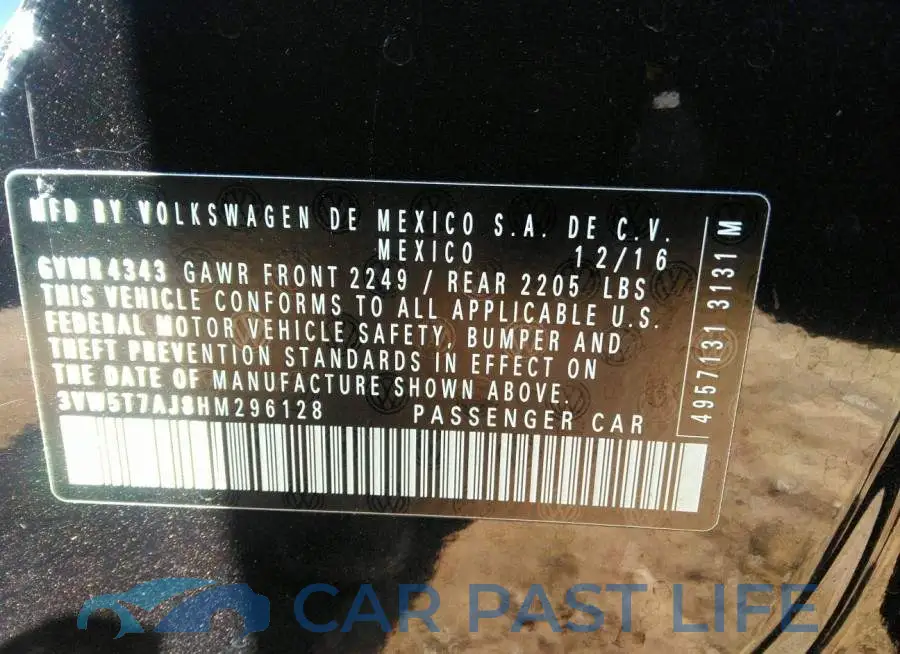 3VW5T7AJ8HM296128# 9