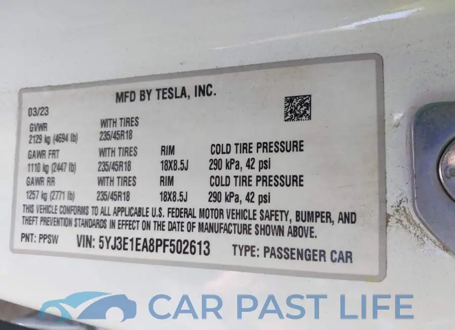 5YJ3E1EA8PF502613# 9