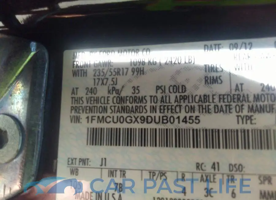 1FMCU0GX9DUB01455# 9