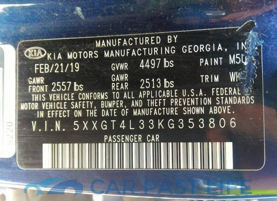 5XXGT4L33KG353806# 9