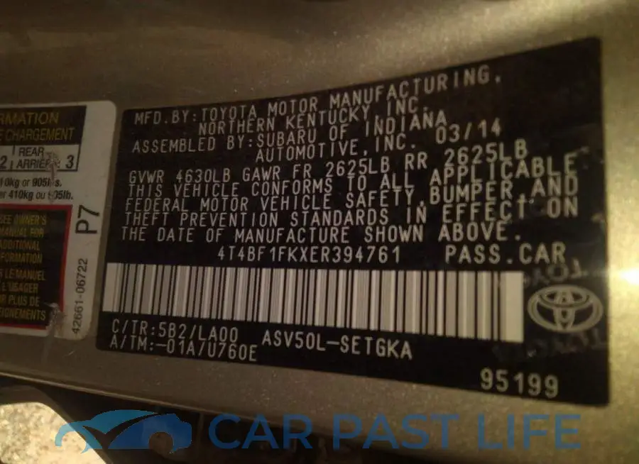 4T4BF1FKXER394761# 9