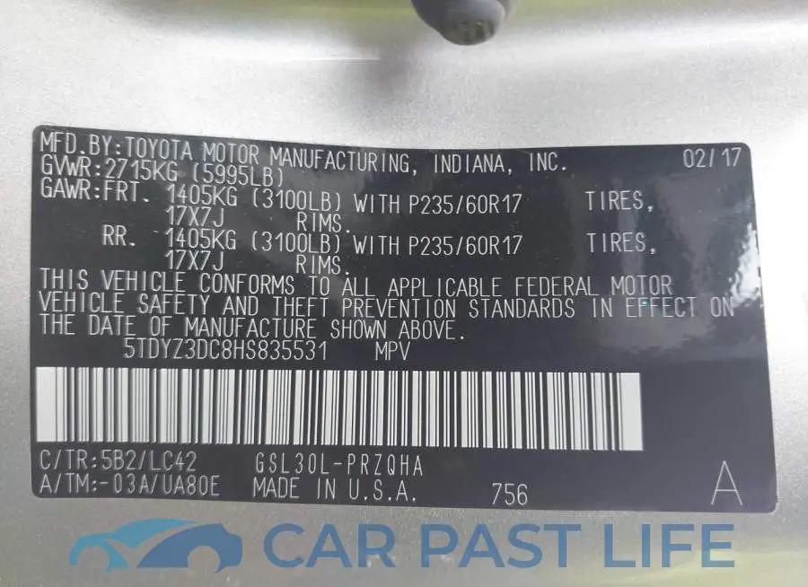 5TDYZ3DC8HS835531# 9