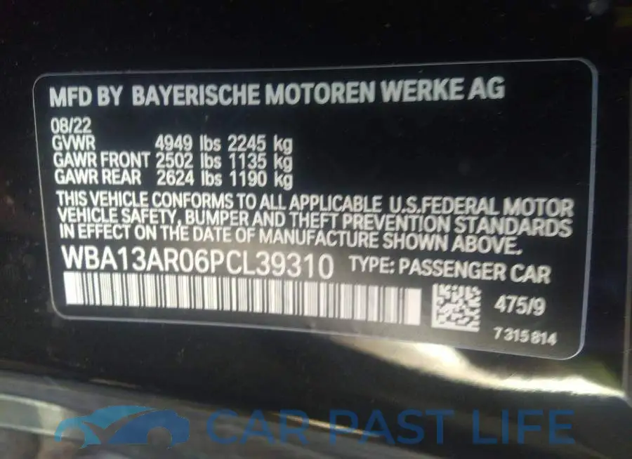 WBA13AR06PCL39310# 9