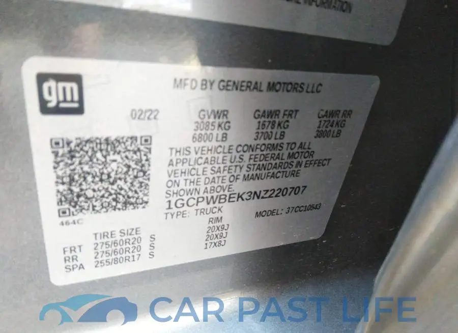1GCPWBEK3NZ220707# 9