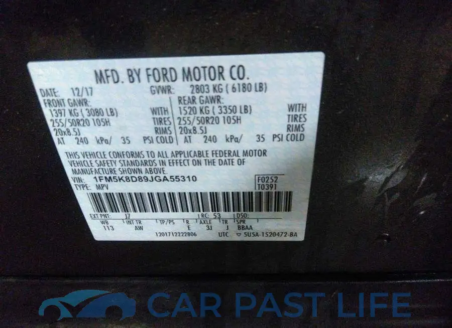 1FM5K8D89JGA55310# 9
