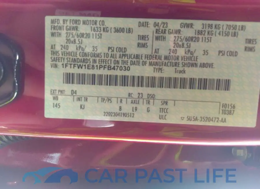 1FTFW1E81PFB47030# 9
