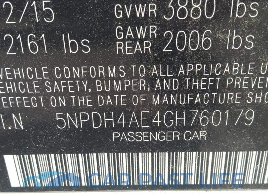 5NPDH4AE4GH760179# 9