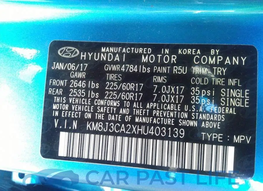 KM8J3CA2XHU403139# 9