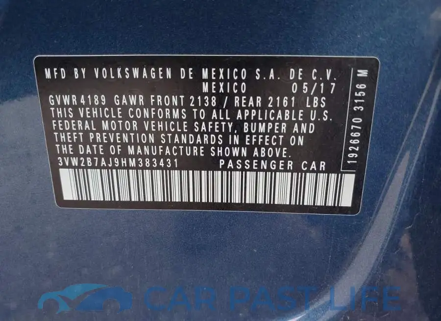 3VW2B7AJ9HM383431# 9