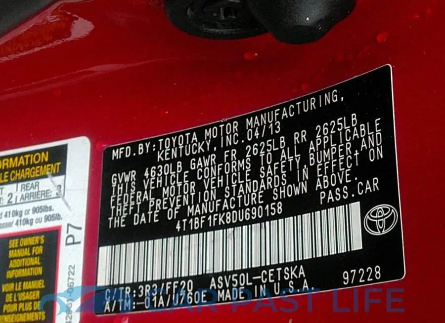 4T1BF1FK8DU690158# 9