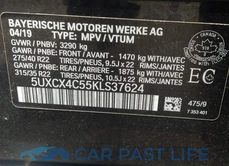 5UXCX4C55KLS37624# 9