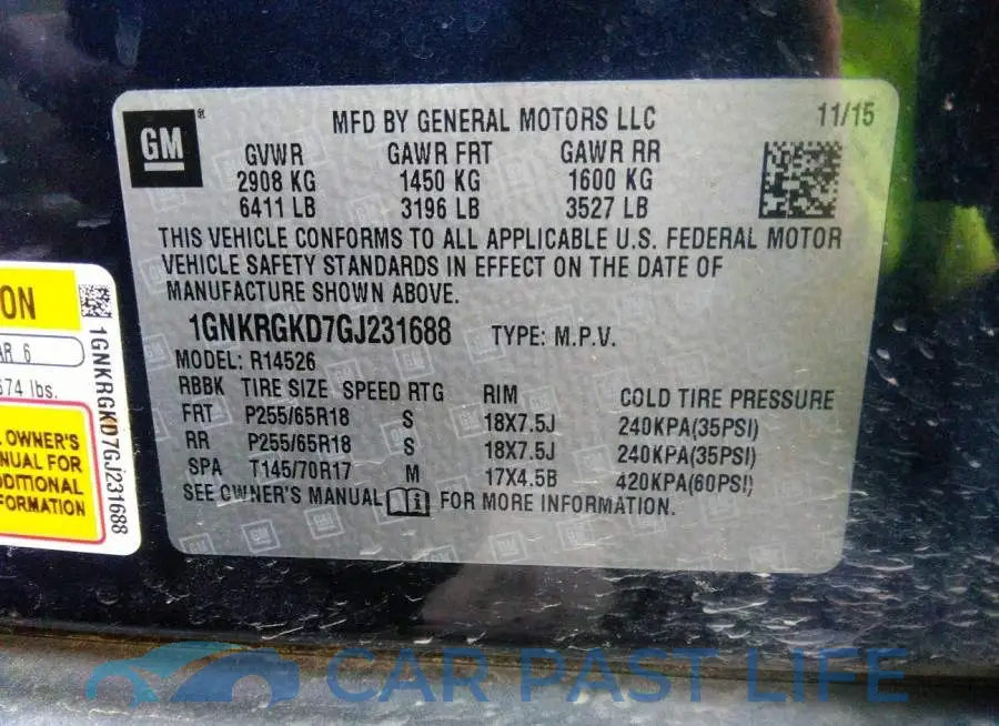 1GNKRGKD7GJ231688# 9