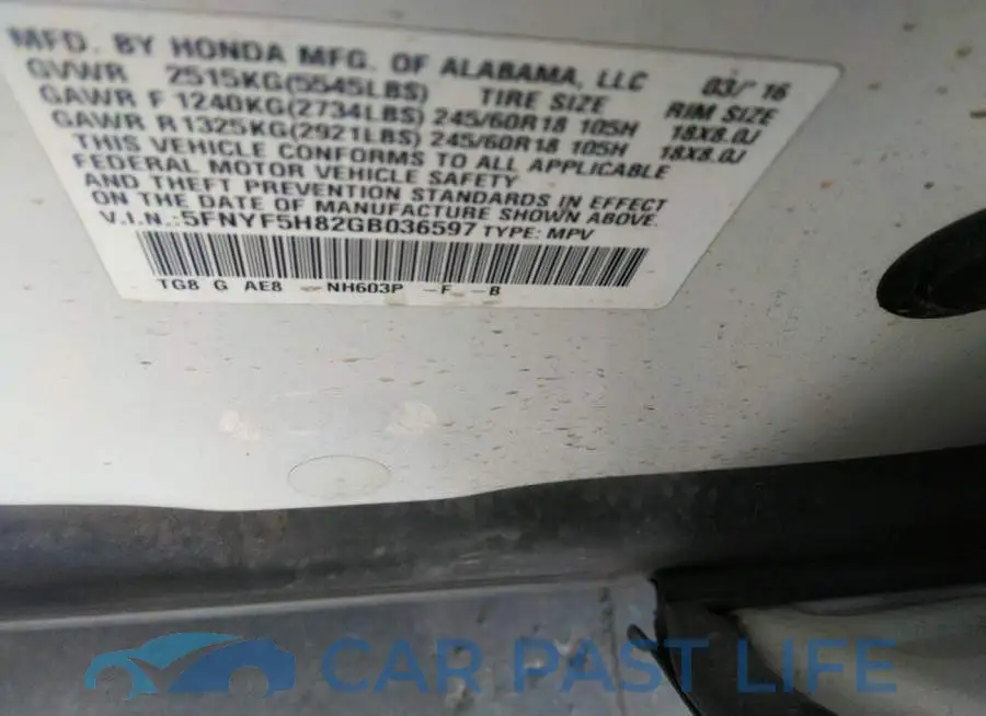 5FNYF5H82GB036597# 9