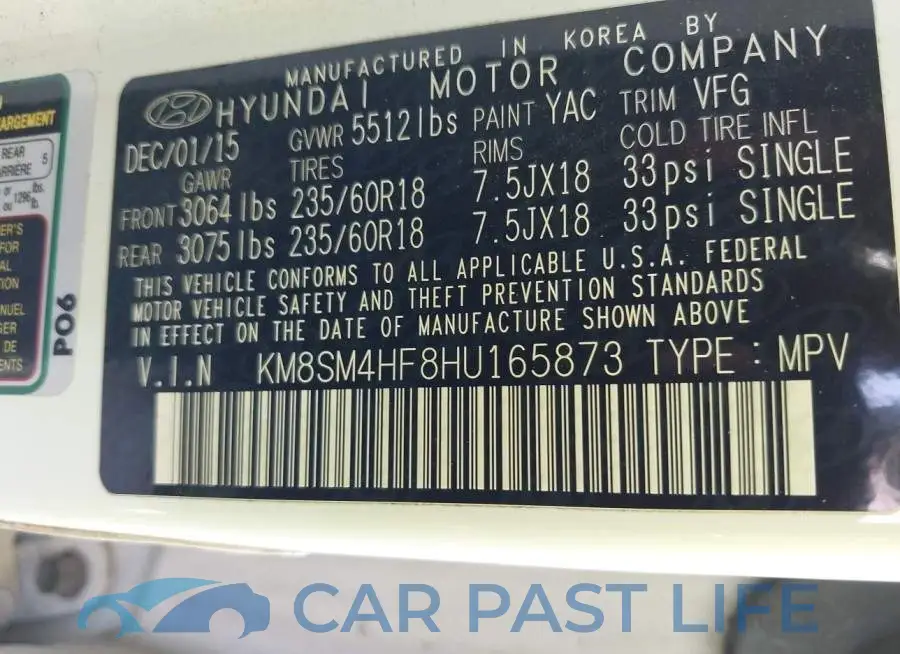 KM8SM4HF8HU165873# 9