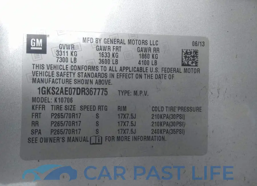 1GKS2AE07DR367775# 9