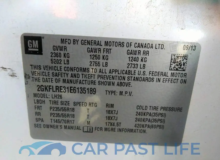 2GKFLRE31E6135189# 9