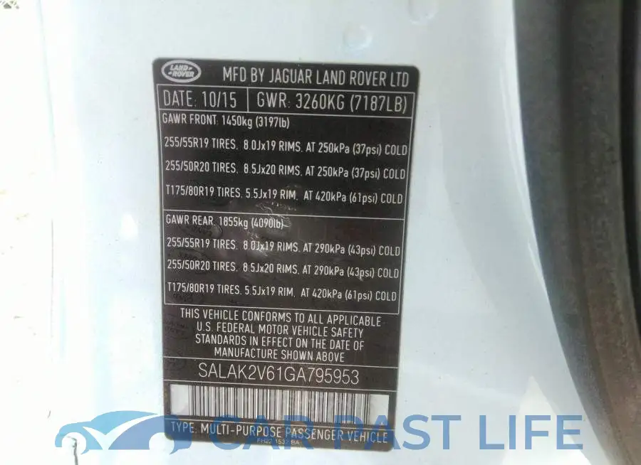 SALAK2V61GA795953# 9