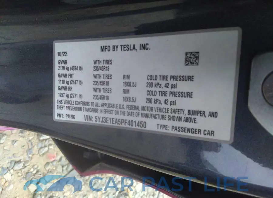 5YJ3E1EA5PF401450# 9