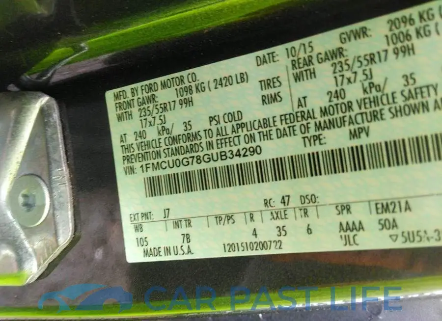 1FMCU0G78GUB34290# 9