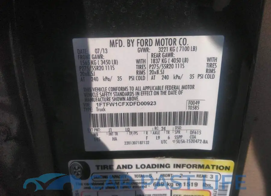 1FTFW1CFXDFD00923# 9