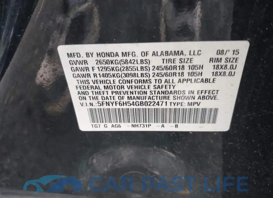 5FNYF6H54GB022471# 9