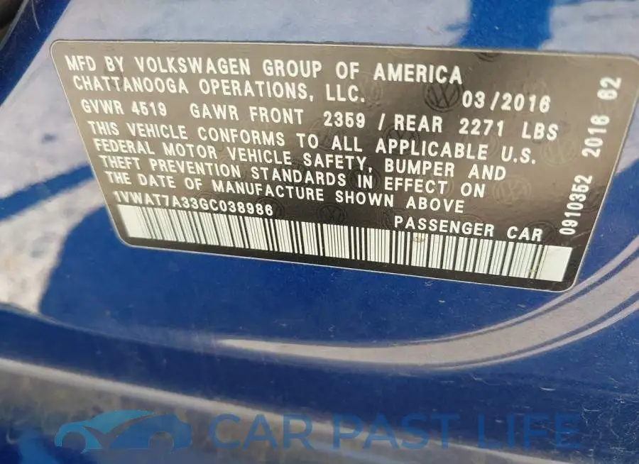 1VWAT7A33GC038986# 9