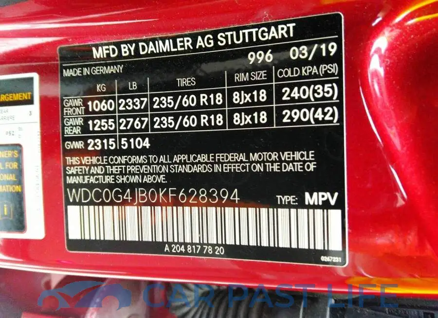 WDC0G4JB0KF628394# 9