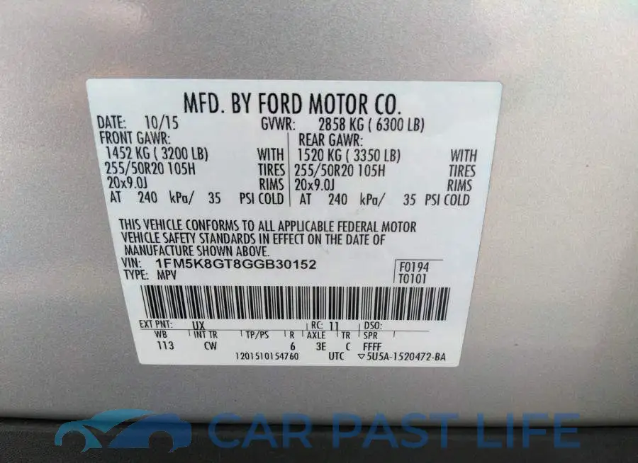 1FM5K8GT8GGB30152# 9