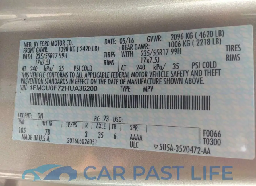 1FMCU0F72HUA36200# 9