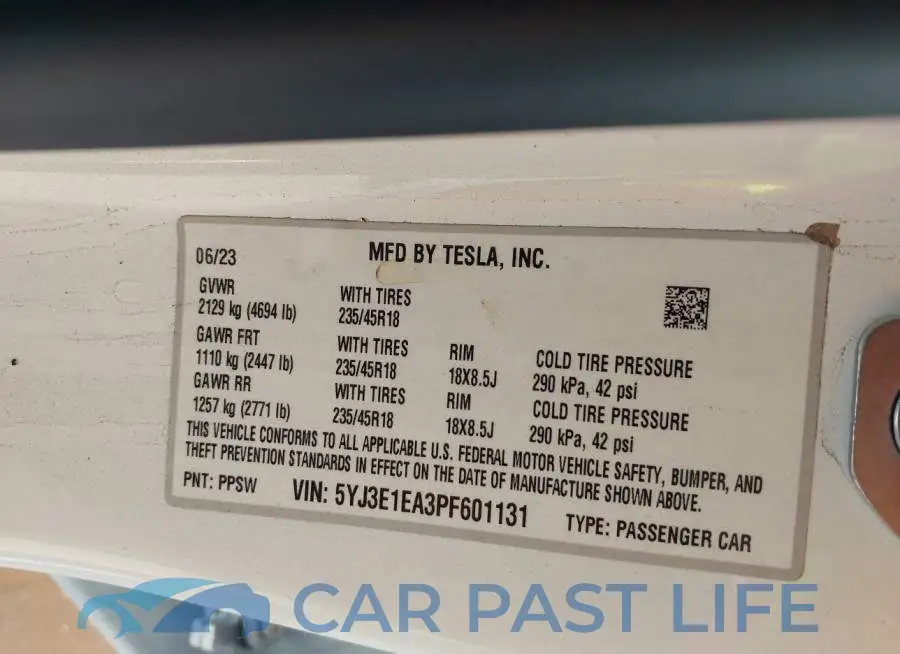 5YJ3E1EA3PF601131# 9