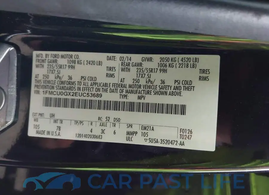 1FMCU0GX2EUC53689# 9