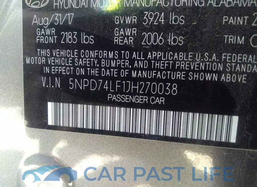 5NPD74LF1JH270038# 9