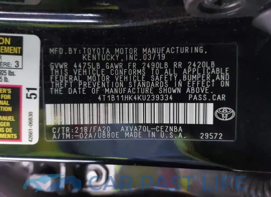4T1B11HK4KU239334# 9