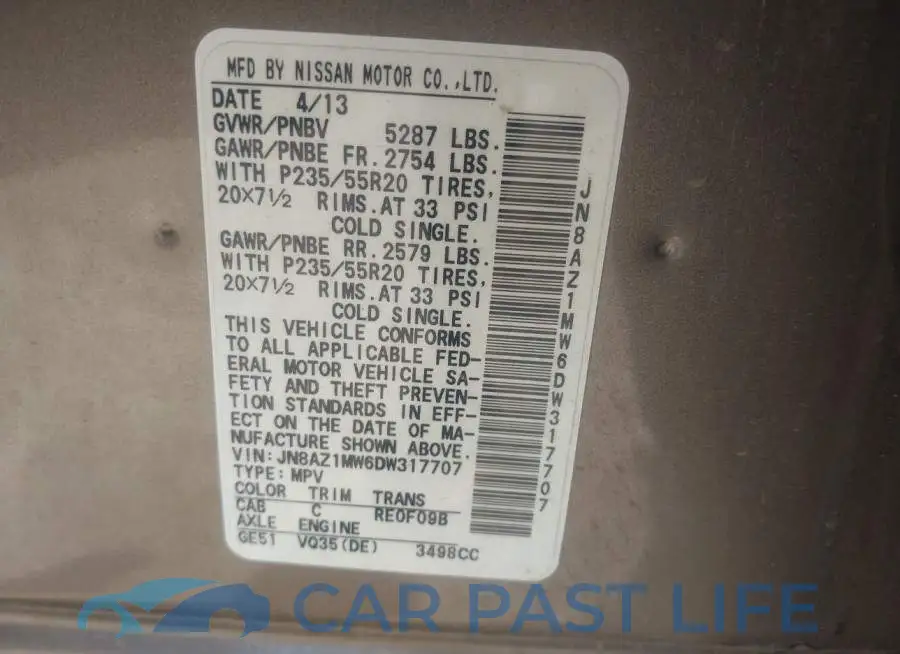 JN8AZ1MW6DW317707# 9