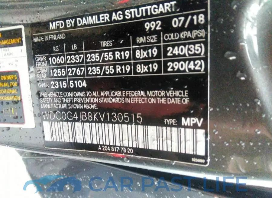 WDC0G4JB8KV130515# 9