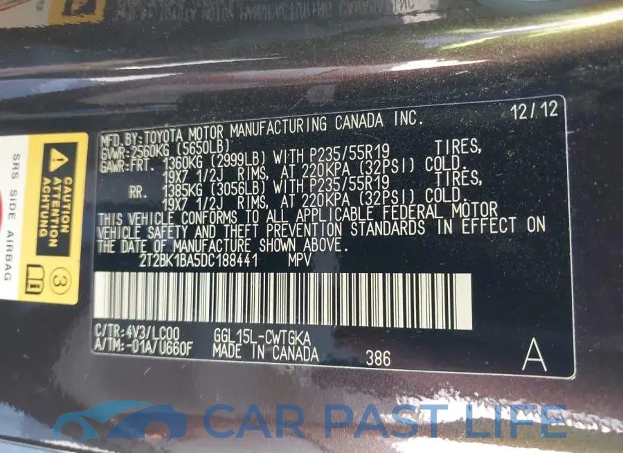 2T2BK1BA5DC188441# 9
