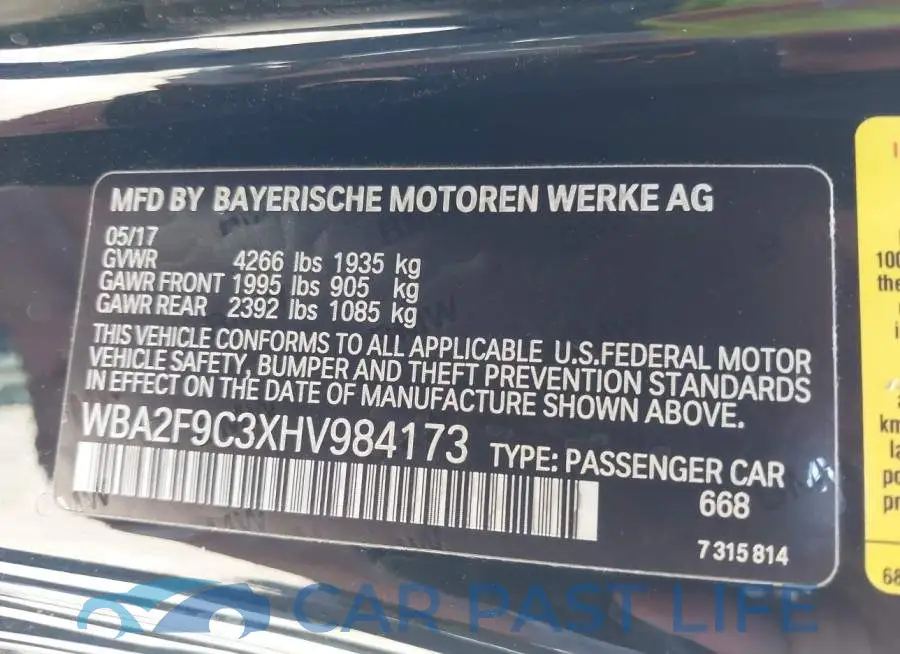 WBA2F9C3XHV984173# 9
