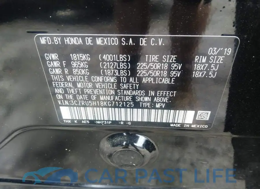 3CZRU5H18KG712125# 9