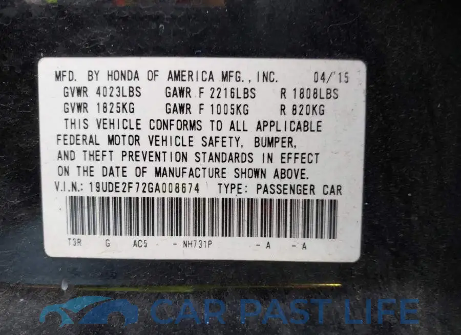 19UDE2F72GA008674# 9