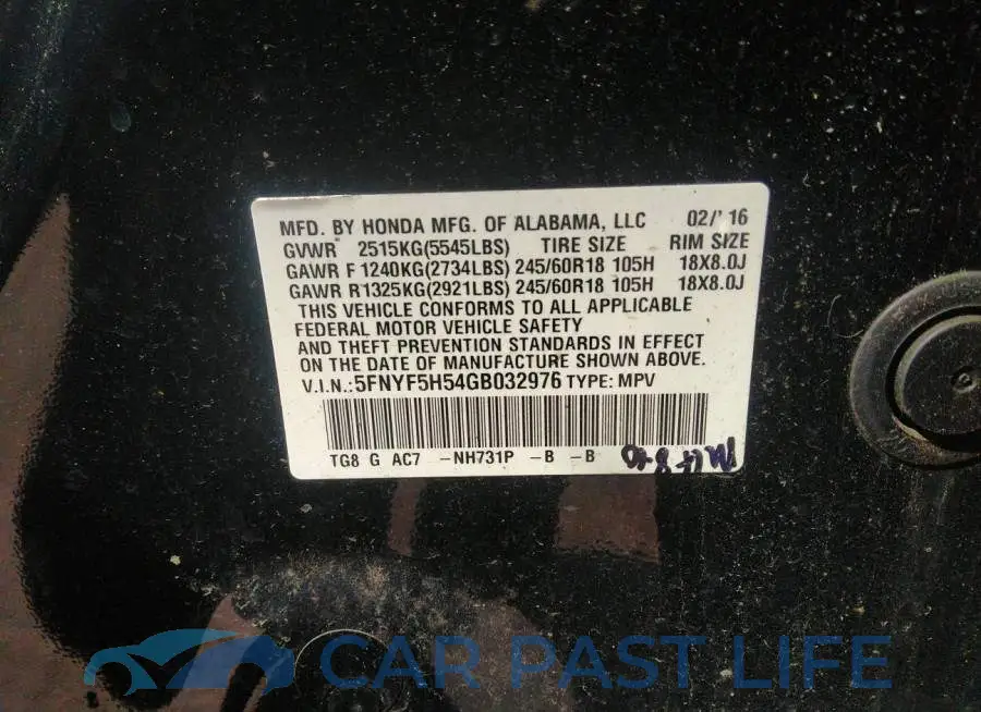 5FNYF5H54GB032976# 9