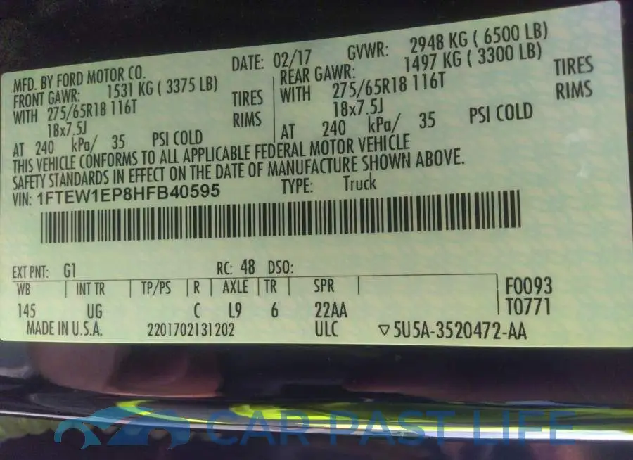 1FTEW1EP8HFB40595# 9