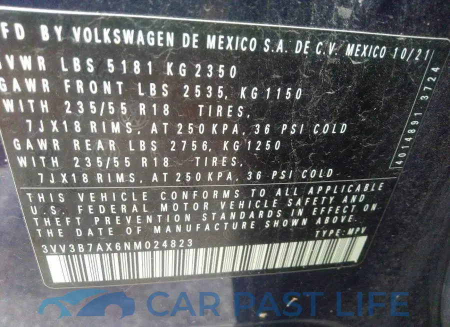 3VV3B7AX6NM024823# 9